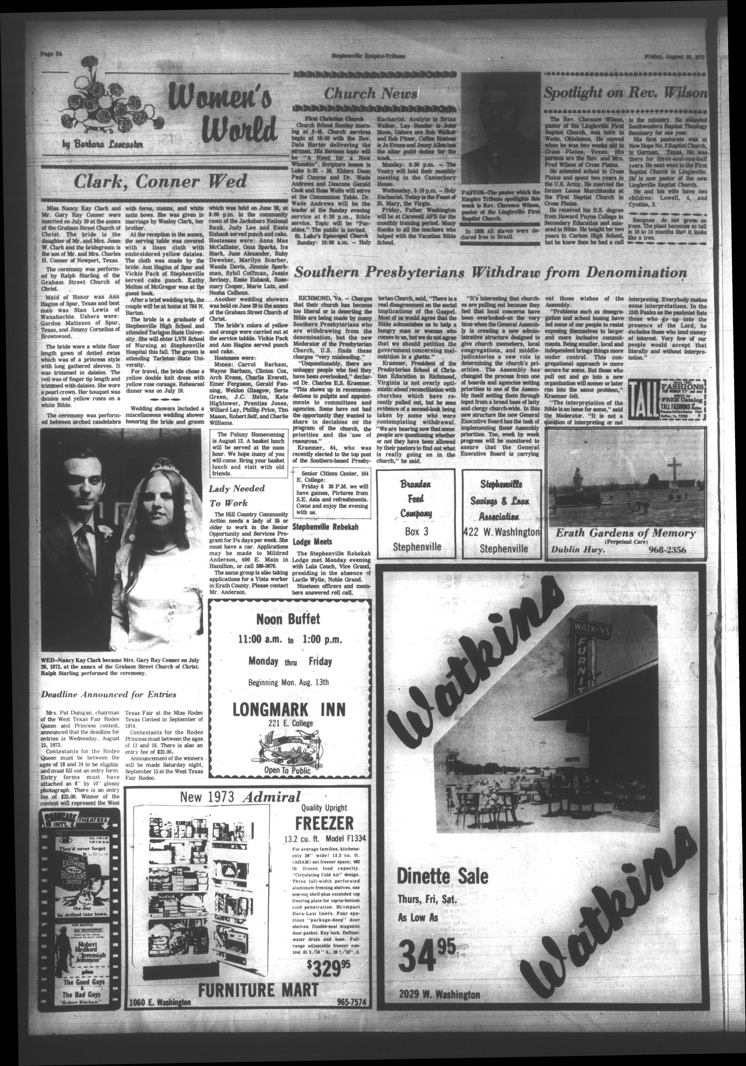 Stephenville Empire-Tribune (Stephenville, Tex.), Vol. 104, No. 153, Ed. 1 Friday, August 10, 1973
                                                
                                                    [Sequence #]: 2 of 10
                                                