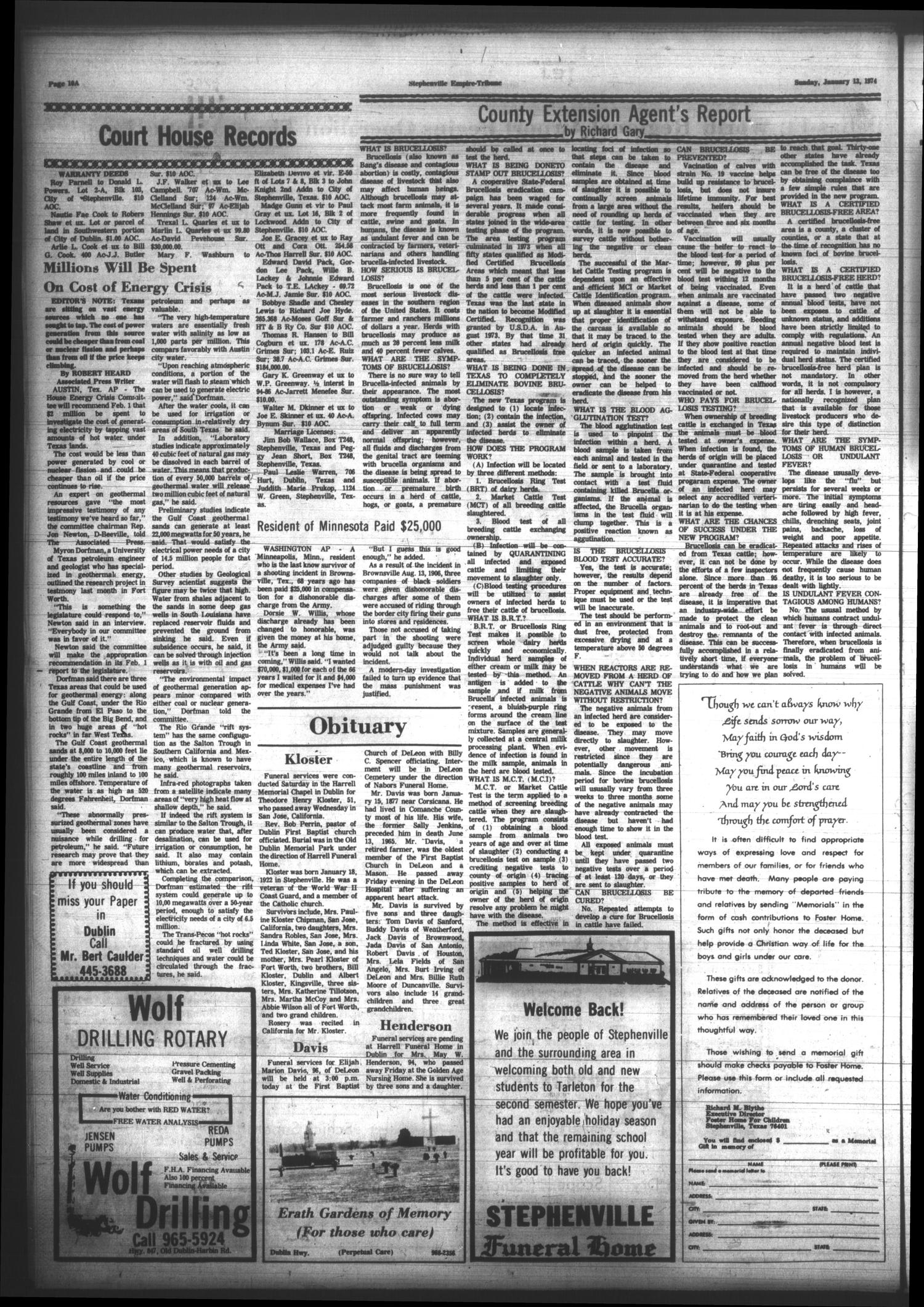 Stephenville Empire-Tribune (Stephenville, Tex.), Vol. 105, No. 11, Ed. 1 Sunday, January 13, 1974
                                                
                                                    [Sequence #]: 10 of 22
                                                
