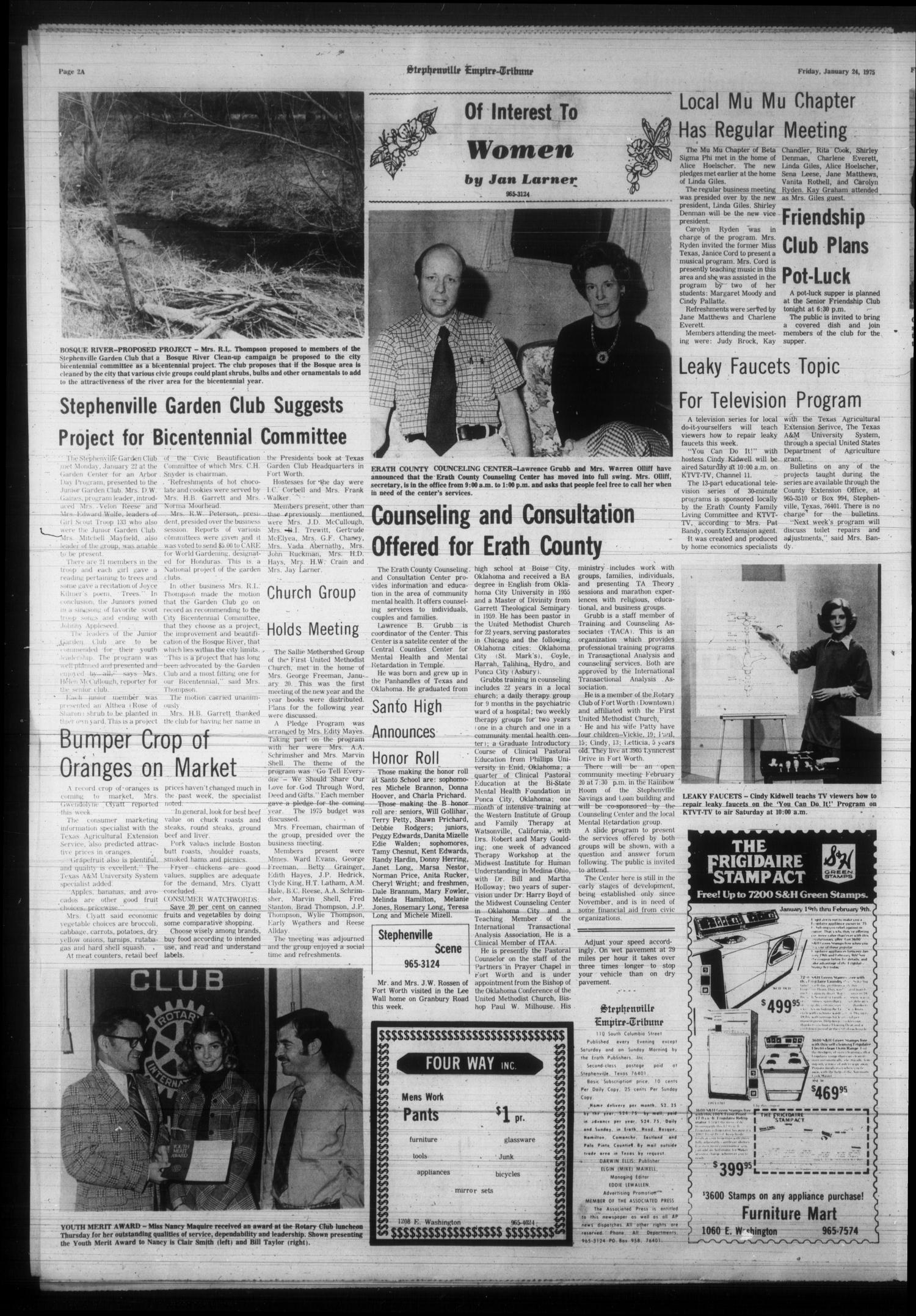 Stephenville Empire-Tribune (Stephenville, Tex.), Vol. 106, No. 16, Ed. 1 Friday, January 24, 1975
                                                
                                                    [Sequence #]: 2 of 10
                                                