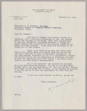 [Letter from D. K. Woodward to I. H. Kempner, December 12, 1949]