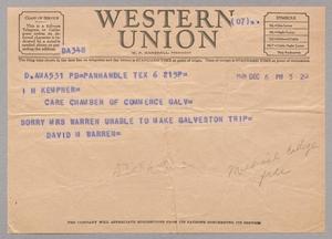 [Telegram from David M. Warren to I. H. Kempner, December 6, 1949]