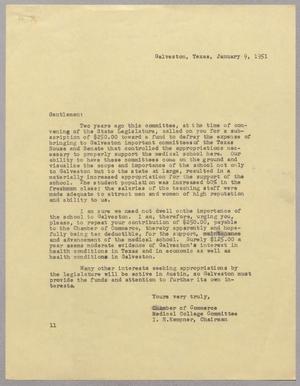 [Letter from Medical College Committee to several companies, January 9, 1951]