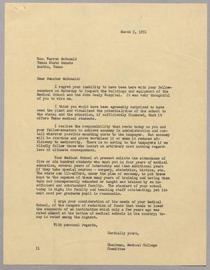 [Letter from I. H. Kempner to Warren McDonald, March 5, 1951]