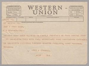 [Telegram from Gus J. Strauss to I. H. Kempner, March 1, 1951]