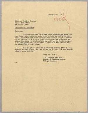 [Letter from I. H. Kempner to Pfeiffer Electric Company, February 27, 1951]
