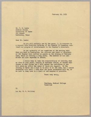 [Letter from I. H. Kempner to C. D. Leake, February 16, 1951]