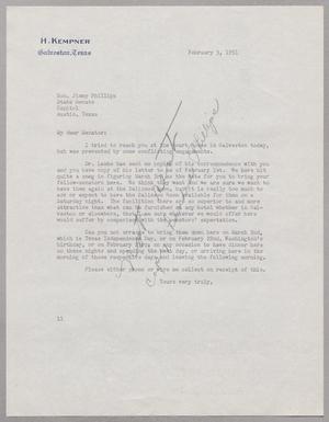 [Letter from I. H. Kempner to Jimmy Phillips, February 3, 1951]