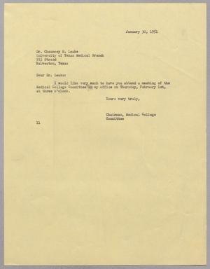 [Letter from Isaac Herbert Kempner to Chauncey D. Leake, January 30, 1951]