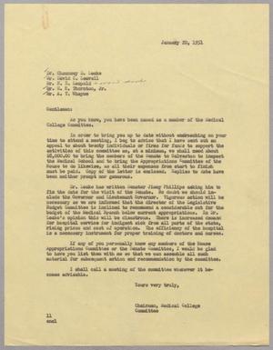 [Letter from I. H. Kempner to members of Medical College Committee, January 20, 1951]