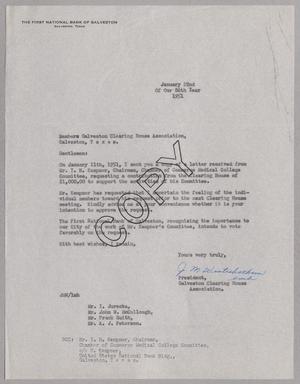 [Copy of a Letter from J. M. Winterbotham to Galveston Clearing House Association, January 22, 1951]