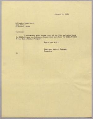 [Letter from Isaac Herbert Kempner to Galveston Corporation, January 22, 1951]