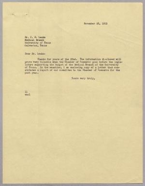 [Letter from Isaac Herbert Kempner to C. D. Leake, November 28, 1952]
