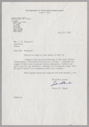 [Letter from Hulon W. Black to I. H. Kempner, July 18, 1952]