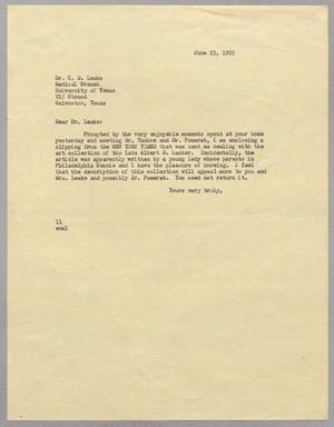[Letter from I. H. Kempner to C. D. Leake, June 23, 1952]