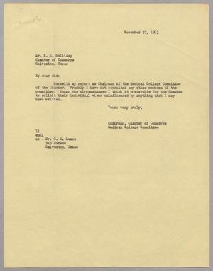 [Letter from Isaac Herbert Kempner to E. S. Holliday, November 27, 1953]
