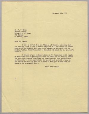 [Letter from I. H. Kempner to C. D. Leake, November 20, 1953]