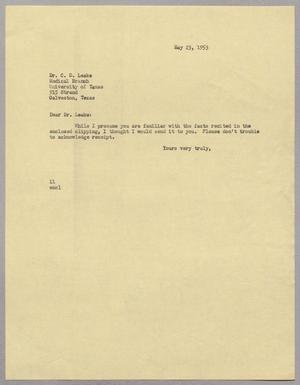 [Letter from Isaac Herbert Kempner to C. D. Leake, May 23, 1953]