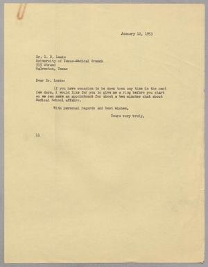[Letter from Isaac Herbert Kempner to C. D. Leake, January 12, 1953]