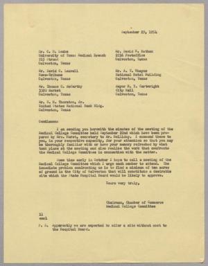 [Letter from I. H. Kempner to members of Medical College Committee, September 29, 1954]