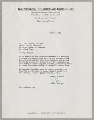 [Letter from E. S. Holliday to I. H. Kempner, July 2, 1954]