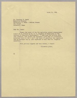 [Letter from I. H. Kempner to Chauncey D. Leake, March 10, 1954]