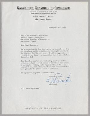 [Letter from E. J. Pennington to Isaac H. Kempner, November 21, 1955]