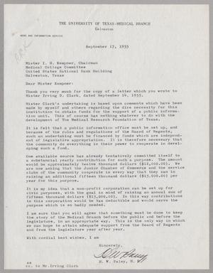[Letter from H. W. Paley to I. H. Kempner, September 17, 1955]