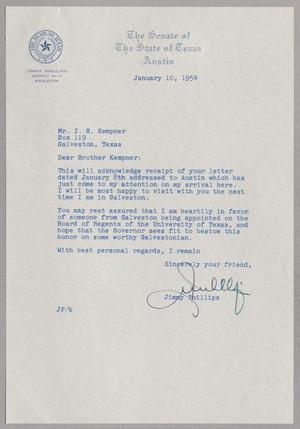 [Letter from Jimmy Phillips to I. H. Kempner, January 10, 1954]