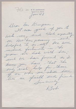 Primary view of object titled '[Handwritten Letter from R. M. Armstrong to I. H. Kempner, January 23, 1954]'.