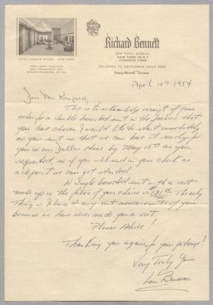 [Handwritten Letter from Richard Bennett to I. H. Kempner, April 10, 1954]