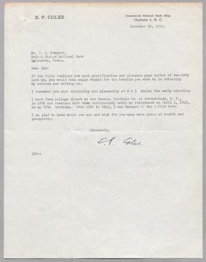 [Letter from E. P. Coles to I. H. Kempner, December 30, 1954]