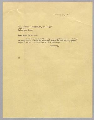 [Letter from I. H. Kempner to Herbert Y. Cartwright, Jr., December 27, 1954]