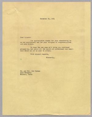 [Letter from I. H. Kempner to Mr. and Mrs. Joe Corman, December 20, 1954]