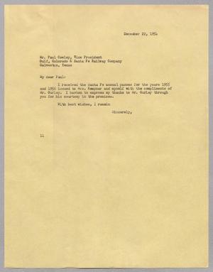 [Letter from I. H. Kempner to Paul Cowley, December 22, 1954]