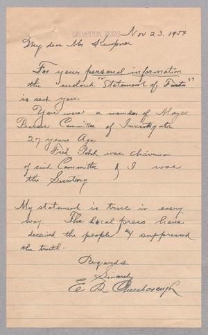 [Letter from E. R. Cheesborough to Mr. Kempner, November 23, 1954]