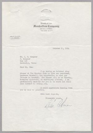 [Letter from Leslie Coleman to I. H. Kempner, October 29, 1954]
