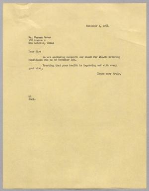 [Letter from A. H. Blackshear, Jr. to Herman Cohen, November 1, 1954]