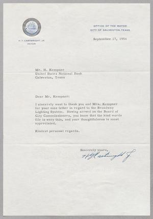 [Letter from H. Y. Cartwright, Jr. to H. Kempner, September 17, 1954]