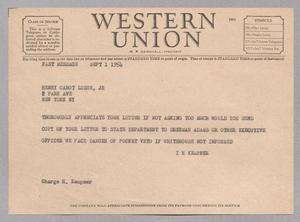 [Telegram from Isaac H. Kempner to Henry Cabot Lodge, September 1, 1954]