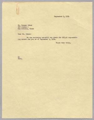 [Letter from A. H. Blackshear, Jr. to Herman Cohen, September 1, 1954]