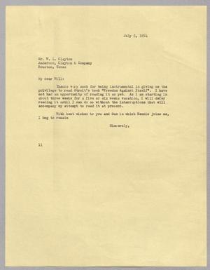 [Letter from I. H. Kempner to W. L. Clayton, July 3, 1954]
