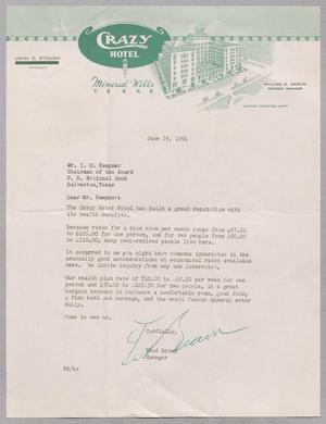 [Letter from Fred Brown to I. H. Kempner, June 29, 1954]