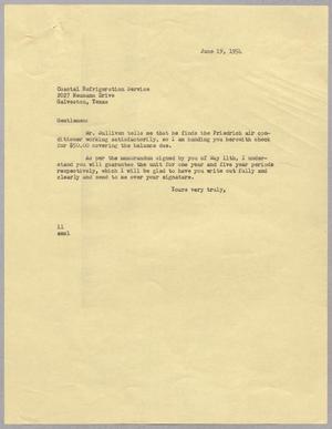 [Letter from I. H. Kempner to Coastal Refrigeration Service, June 19, 1954]