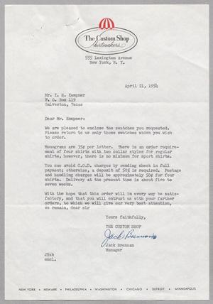 [Letter from Jack Brennan to I. H. Kempner, April 21, 1954]