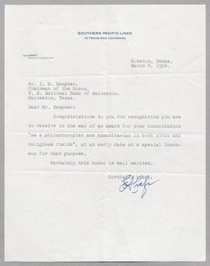 [Letter from E. A. Craft to I. H. Kempner, March 4, 1954]