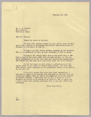 [Letter from Isaac H. Kempner to J. D. Claitor, February 24, 1954]