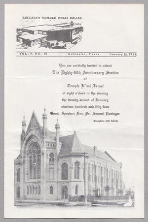 Primary view of object titled 'Congregation B'nai Israel [Bulletin], Volume 9, Number 10, January 1954'.
