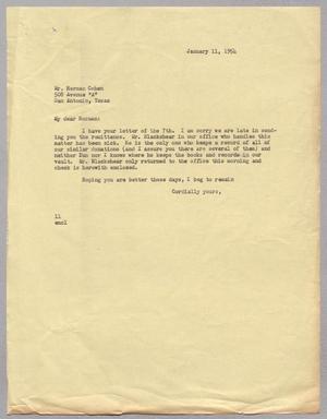 [Letter from Isaac H. Kempner to Herman Cohen, January 11,1954]