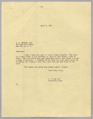 [Letter from I. H. Kempner to B. J. Denihan, Inc., April 6, 1954]
