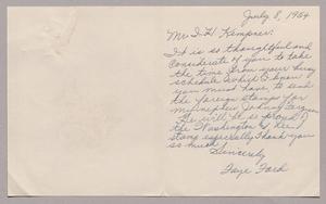 [Card from Faye Ford to Mr. I. H. Kempner, July 8, 1954]
